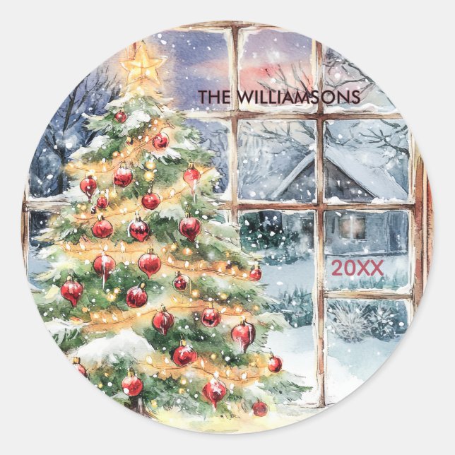 Pegatina Redonda Navidades encantadores escenografía de regalo de n (Anverso)
