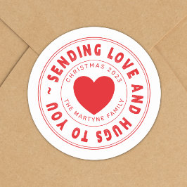 Pegatina Redonda Navidades envían amor y abrazos personalizados