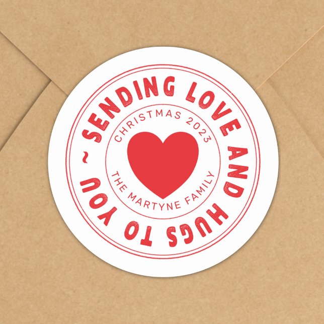 Pegatina Redonda Navidades envían amor y abrazos personalizados (Subido por el creador)