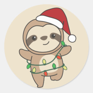 Pegatina Redonda Navidades eslovacos Animales de invierno Sloths Ro