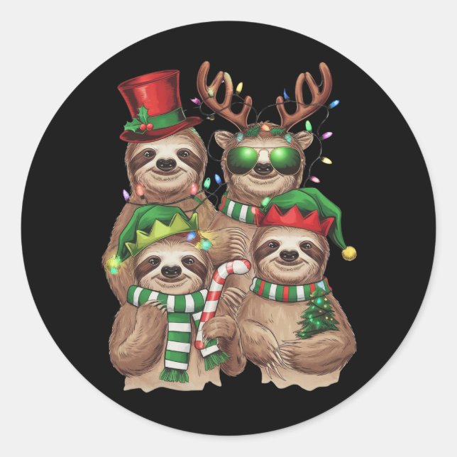 Pegatina Redonda Navidades eslovacos Merry Slothmas Sloth Lover Reg (Anverso)