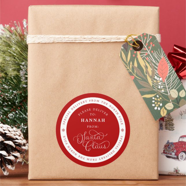 Pegatina Redonda Navidades especiales de entrega de Santa  Nombre d (Vacaciones)