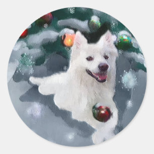 Pegatina Redonda Navidades esquimales de perro de Estados Unidos