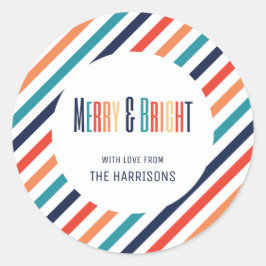 Pegatina Redonda Navidades estéticos rayas retro líneas coloridas