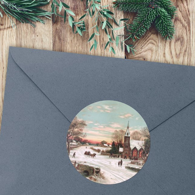 Pegatina Redonda Navidades Eve Village Pegatinas (A beautiful Christmas envelope seal/sticker.)