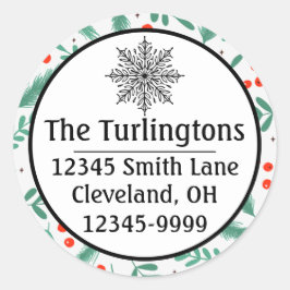 Pegatina Redonda Navidades Evergreen Boughes y Holly Berries