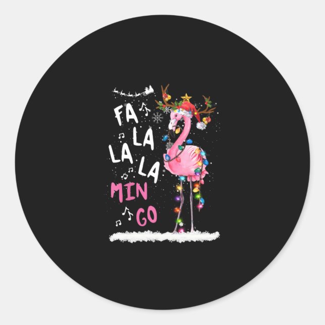 Pegatina Redonda Navidades - Fa-La-Mingo Flamingo Con Navidades (Anverso)