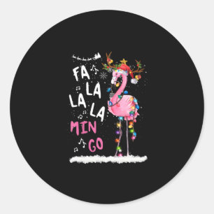 Pegatina Redonda Navidades - Fa-La-Mingo Flamingo Con Navidades