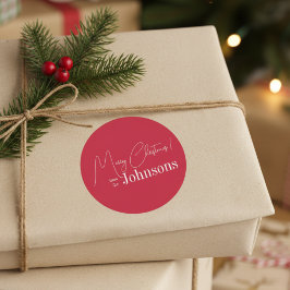 Pegatina Redonda Navidades Familia Roja Moderna