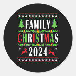 Pegatina Redonda Navidades familiares 2024 Divertido árbol de navid