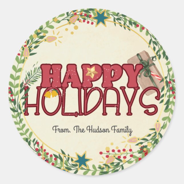 Pegatina Redonda Navidades familiares alquilan acuarela (Anverso)