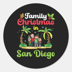 Pegatina Redonda Navidades Familiares Celebran En San Diego Con Tro