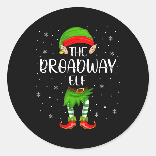 Pegatina Redonda Navidades familiares de Broadway Elf Xmas Fiesta c (Anverso)