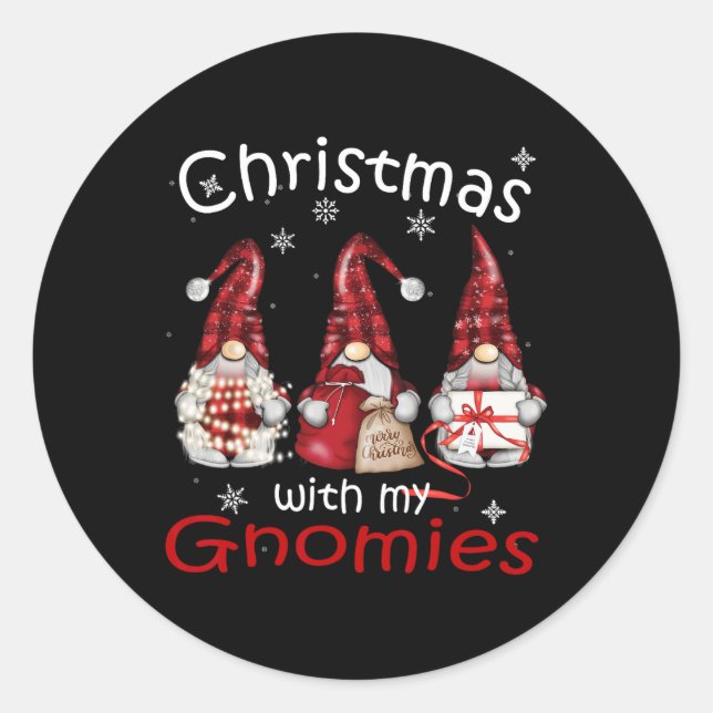 Pegatina Redonda Navidades Familiares De Gnome Para Mujeres Hombres (Anverso)