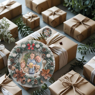 Pegatina Redonda Navidades familiares del Personalizable Wreath de 