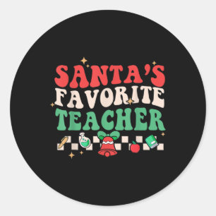 Pegatina Redonda Navidades favoritos del profesor Retro Groovy Xma