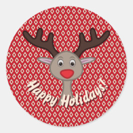 Pegatina Redonda Navidades felices de renos felices feriados felice