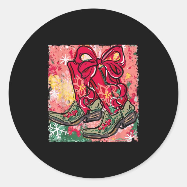 Pegatina Redonda Navidades Felices Nochebuena Boots Cowgirl (Anverso)