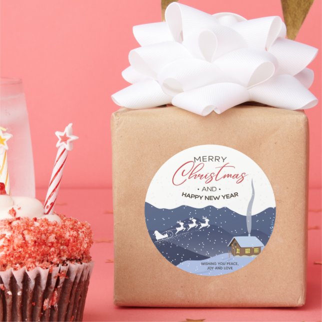 Pegatina Redonda Navidades | Feliz año nuevo | personalizable Santa (Fiesta)