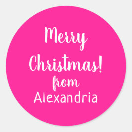Pegatina Redonda Navidades Feliz Navidad desde su nombre Rosa calie