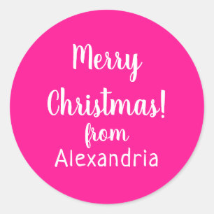 Pegatina Redonda Navidades Feliz Navidad desde su nombre Rosa calie