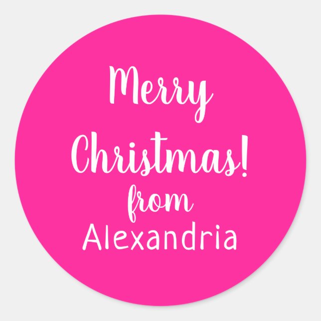 Pegatina Redonda Navidades Feliz Navidad desde su nombre Rosa calie (Anverso)