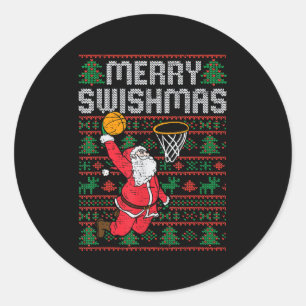 Pegatina Redonda Navidades feos de baloncesto Navidad Santa Sports