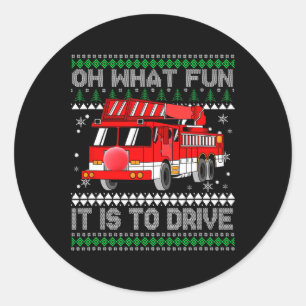 Pegatina Redonda Navidades feos de bomberos - Camión de bomberos