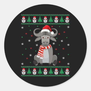 Pegatina Redonda Navidades feos de la familia de búfalos y animales