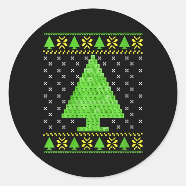 Pegatina Redonda Navidades feos de tabla periódica mujeres suéter (Anverso)