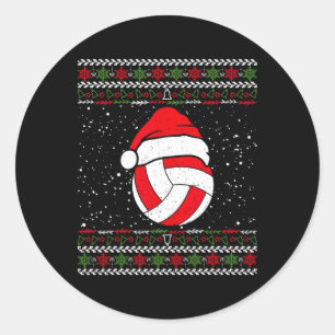 Pegatina Redonda Navidades feos de voleibol suéter deporte amante