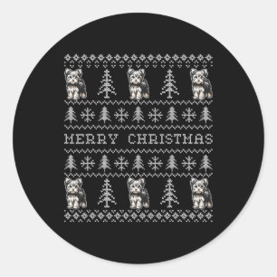 Pegatina Redonda Navidades feos de Yorkshire Sweater Funny Dog
