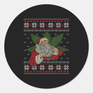 Pegatina Redonda Navidades feos del humor de la maleza fumadora de