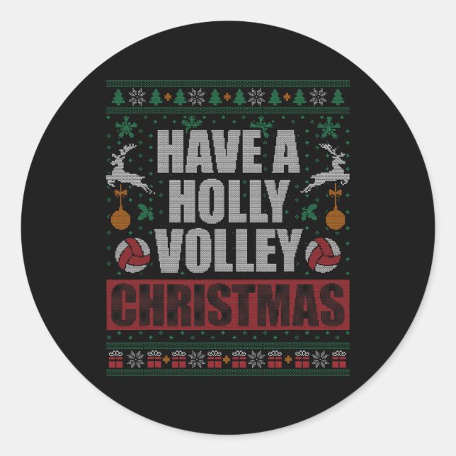 Pegatina Redonda Navidades feos del voleibol Holly Volley navidad h (Anverso)