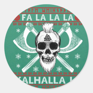 Pegatina Redonda Navidades feos diseñan Fa-La-Valhalla Viking Val