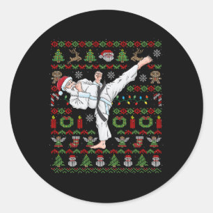 Pegatina Redonda Navidades feos Karate Santa Claus Artes Marciales
