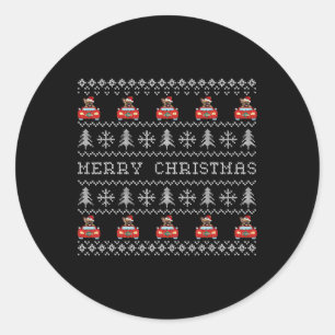 Pegatina Redonda Navidades feos Red Santa Hat Bulldog francés Navid
