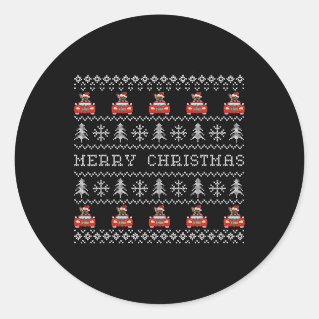 Pegatina Redonda Navidades feos Red Santa Hat Bulldog francés Navid (Anverso)