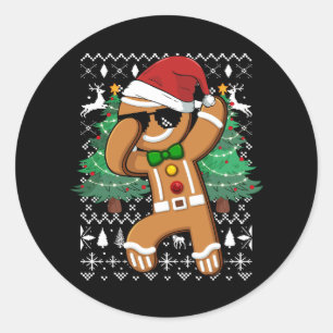 Pegatina Redonda Navidades feos sudadera Dabbing Gingerbread Man Sa