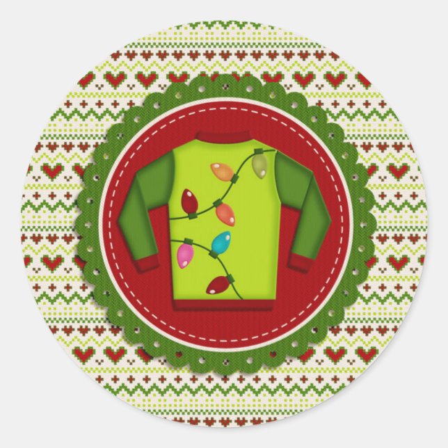 Pegatina Redonda Navidades feos suéter Fiestas Pegatinas (Anverso)