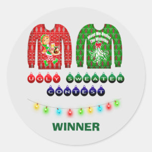 Pegatina Redonda Navidades feos suéter Personalizado ganador del Co