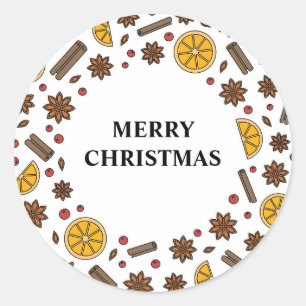 Pegatina Redonda Navidades feriados sabor y olor garabatos