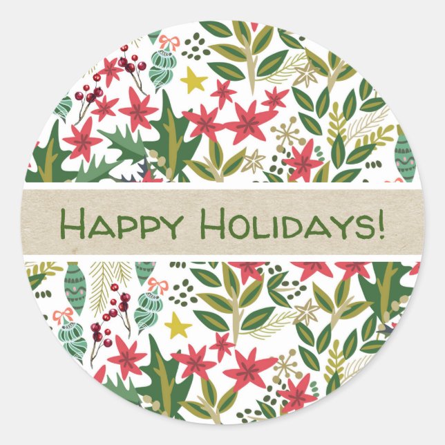 Pegatina Redonda Navidades festejan el caprichoso Berries florales  (Anverso)