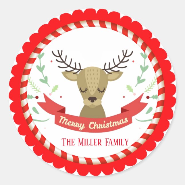 Pegatina Redonda Navidades festejan moras renos navideños (Anverso)