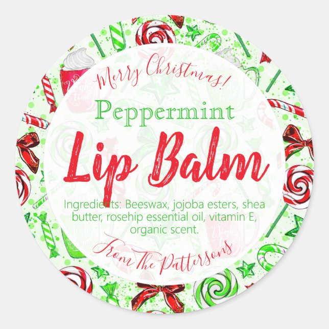Pegatina Redonda Navidades festivos Candy Cane Fun Lip Balm Labels (Anverso)