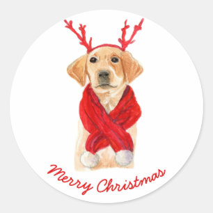 Pegatina Redonda Navidades festivos cutáneos Labrador Puppy