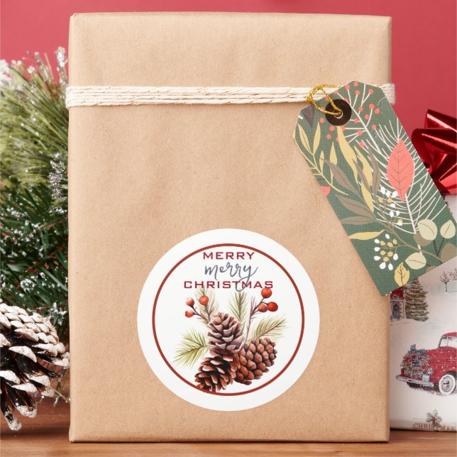 Pegatina Redonda Navidades FESTIVOS DE PINOS Y VERDES (Vacaciones)