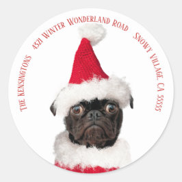 Pegatina Redonda Navidades festivos deliciosos Black Pug Puppy Sant