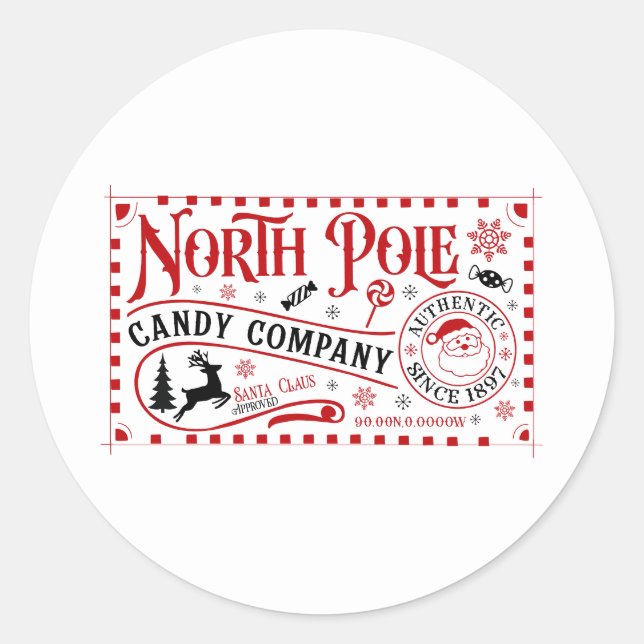 Pegatina Redonda Navidades festivos North Pole Candy Company (Anverso)