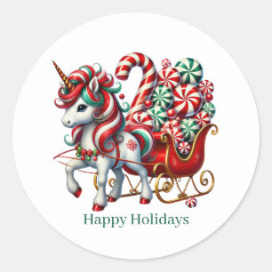 Pegatina Redonda Navidades festivos personalizable unicornio de men
